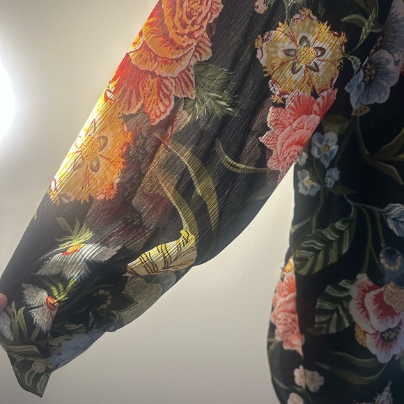 LOFT Black Multi Color Floral Sheer Long Sleeve Blouse - Picture 3 of 4